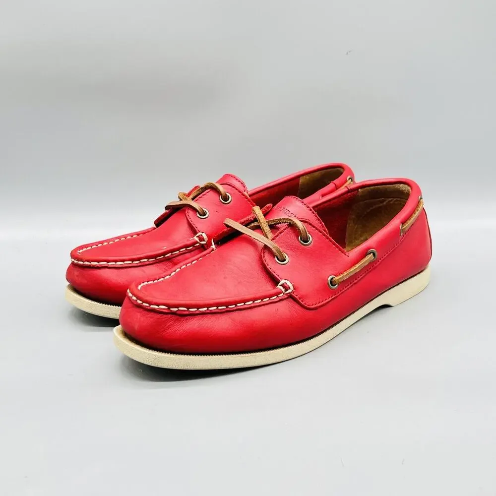 Lands' End Shoes Mens 10 Red Leather 2 Eye Boat Moc Toe Casual Comfort Nautical